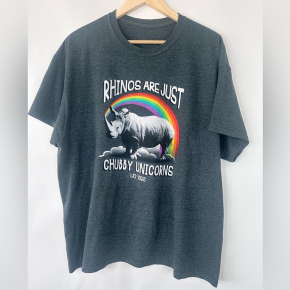 Rhinos are Just Chubby Unicons short sleeve Grey T shirt size L - Picture 1 of 4